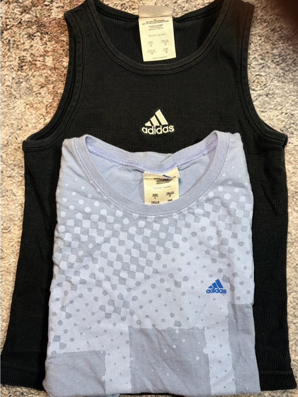 adidas Black Ribbed Tank and Light Gray Patterned Tee - 2-Pack